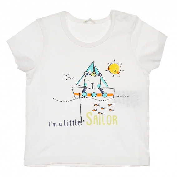 Памучен комплект тениска и къси панталонки за бебе в бяло и зелено Benetton 237214 