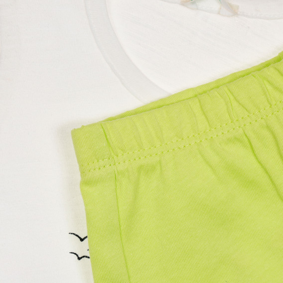 Памучен комплект тениска и къси панталонки за бебе в бяло и зелено Benetton 237216 3