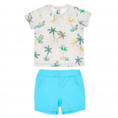 Памучен комплект с къс панталон и тениска за бебе в сиво и синьо Benetton 237265 