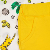 Памучен комплект с тениска и къси панталонки в бяло и жълто Benetton 237281 4