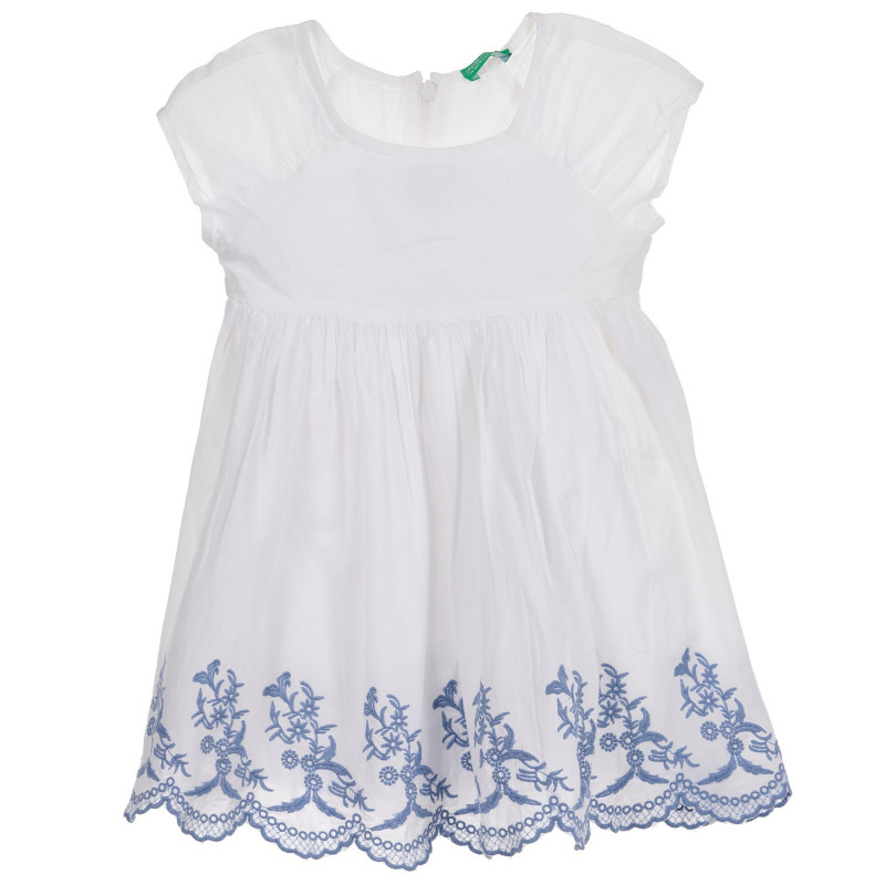 Памучна рокля с къс ръкав и синя бродерия за бебе, бяла  237388