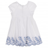 Памучна рокля с къс ръкав и синя бродерия за бебе, бяла Benetton 237391 4
