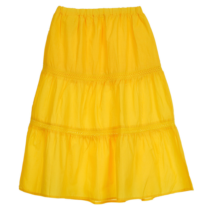 Памучна пола с бродерия и ластична талия, жълта  237400
