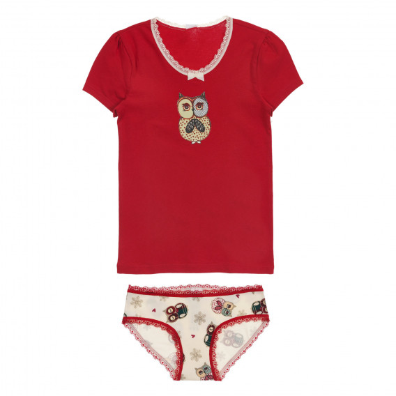 Памучен комплект тениска и бикини, в червено и бяло Benetton 237546 