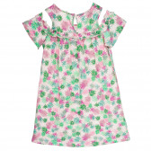 Памучна рокля с къдрички и принт на палмови листа, светло розова Benetton 237657 4