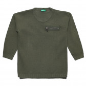 Пуловер с декоративен цип, тъмно зелена Benetton 237848 