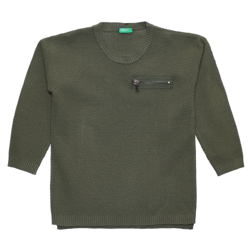 Пуловер с декоративен цип, тъмно зелена  237848