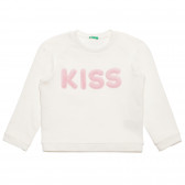Памучна блуза с 3D надпис KISS, бяла Benetton 237903 
