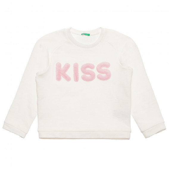 Памучна блуза с 3D надпис KISS, бяла Benetton 237903 