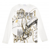 Памучна блуза с принт на Transformers, бяла Benetton 237947 
