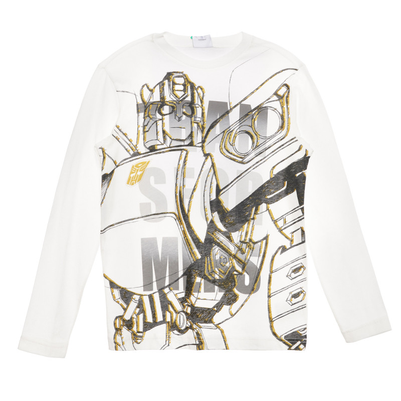 Памучна блуза с принт на Transformers, бяла  237947