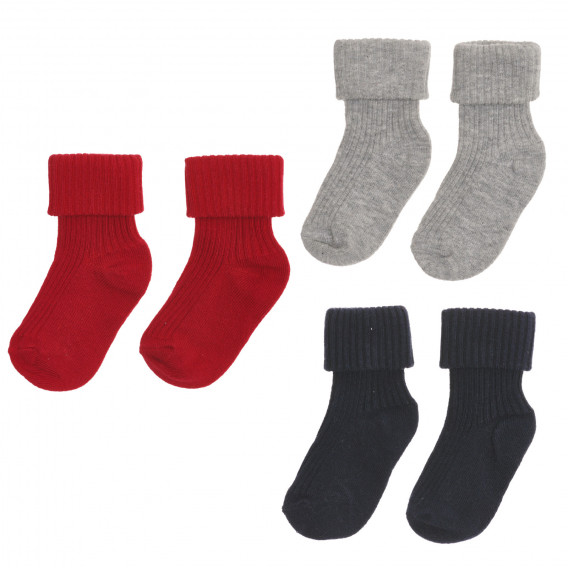 Комплект от три чифта чорапи за бебе, сиви, сини, червени Benetton 238077 