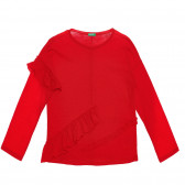 Памучна блуза с дълъг ръкав и къдрички, червена Benetton 238111 