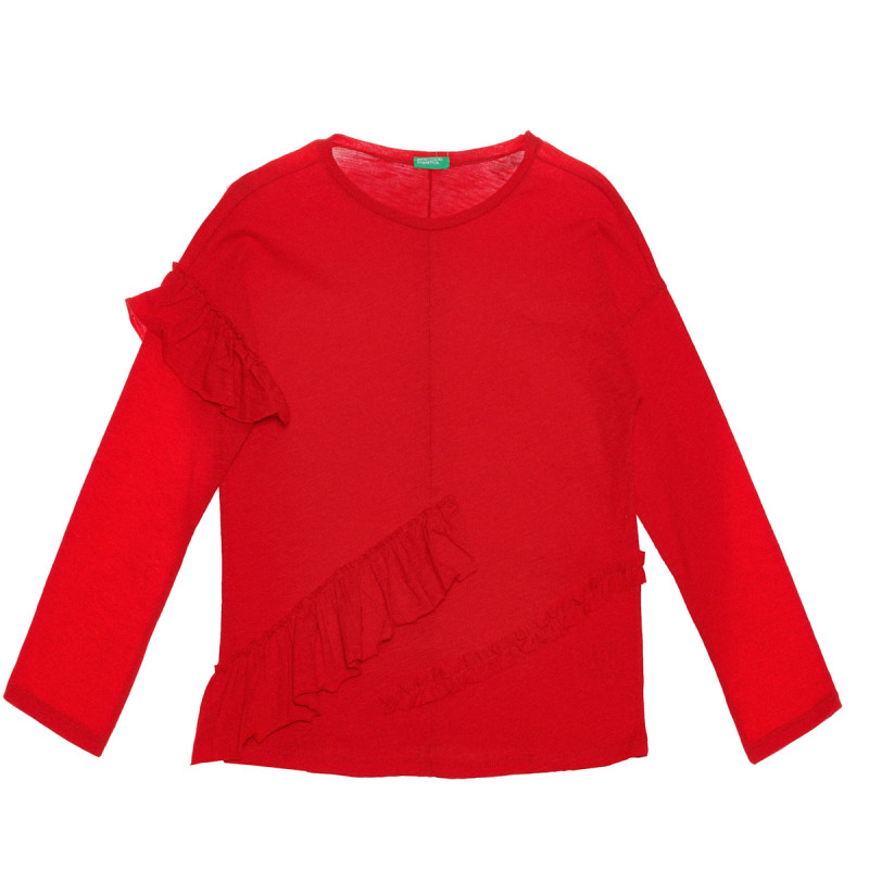 Памучна блуза с дълъг ръкав и къдрички, червена  238111