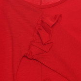 Памучна блуза с дълъг ръкав и къдрички, червена Benetton 238113 3