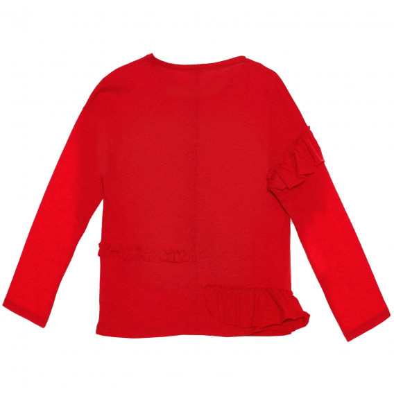 Памучна блуза с дълъг ръкав и къдрички, червена Benetton 238114 4