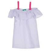 Памучна рокля на райе с къдрички и розови презрамки за бебе Benetton 238276 