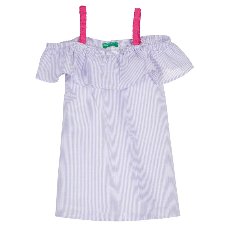 Памучна рокля на райе с къдрички и розови презрамки за бебе  238276