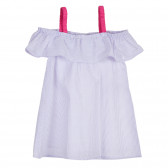 Памучна рокля на райе с къдрички и розови презрамки за бебе Benetton 238279 4