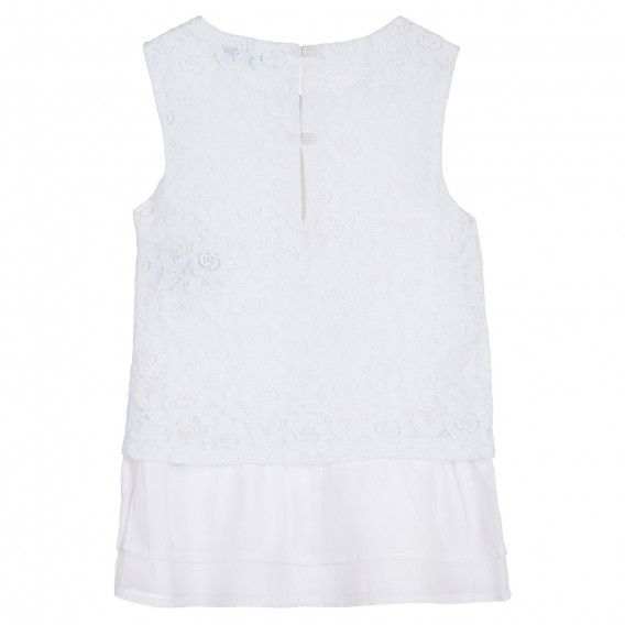 Памучна дантелена рокля с къдрички за бебе, бяла Benetton 238370 4