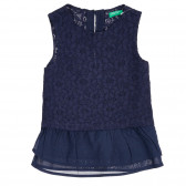 Памучна дантелена рокля с къдрички за бебе, тъмно синя Benetton 238371 