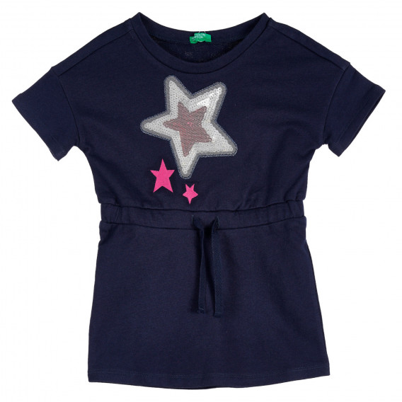 Памучна рокля с апликация на звезди за бебе, тъмно синя Benetton 238375 