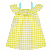 Памучна рокля в жълто каре с презрамки и къдрички Benetton 238383 