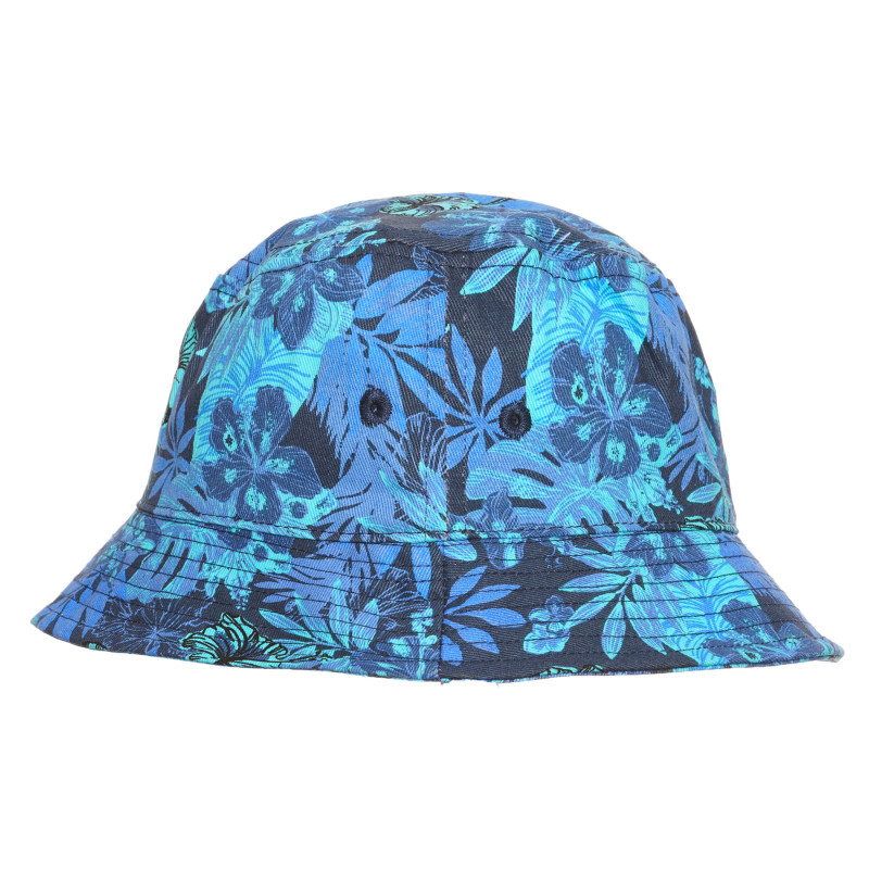 Памучна шапка с флорален принт за бебе, синя  238399