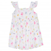 Памучна рокля с принт на фламинго и къдрички за бебе, бяла Benetton 238462 4