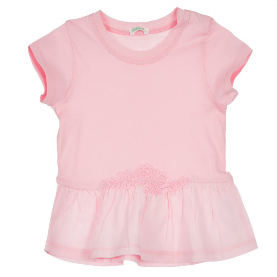 Памучна блуза с дантела на талията за бебе, розова Benetton 238481 