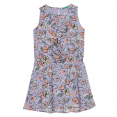 Памучна рокля с флорален принт и къдрички, лилава Benetton 238493 