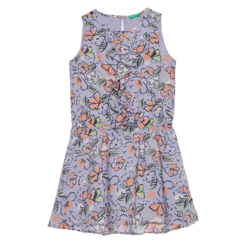 Памучна рокля с флорален принт и къдрички, лилава  238493