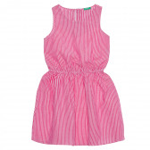 Памучна рокля без ръкави с ластик в бяло розово райе Benetton 238573 