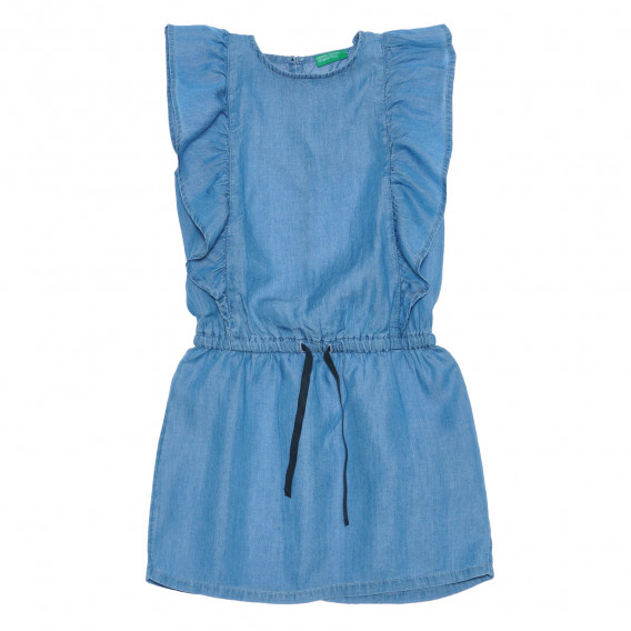 Памучна рокля с къдрици и ластик на талията, синя Benetton 238616 