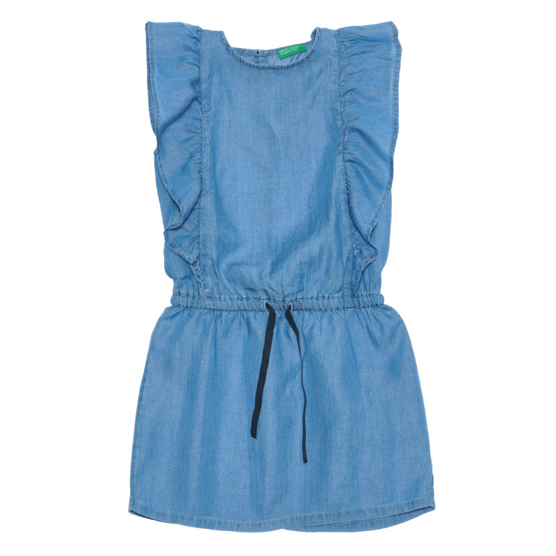 Памучна рокля с къдрици и ластик на талията, синя  238616