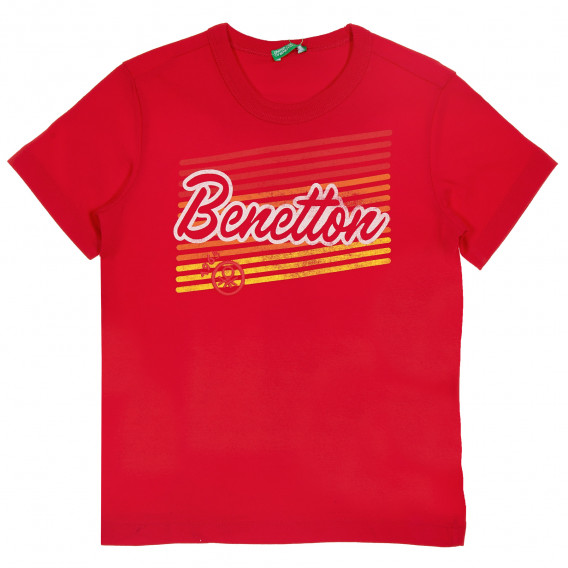Памучна тениска с надпис на бранда за бебе, червена Benetton 238935 