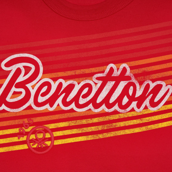 Памучна тениска с надпис на бранда за бебе, червена Benetton 238936 2