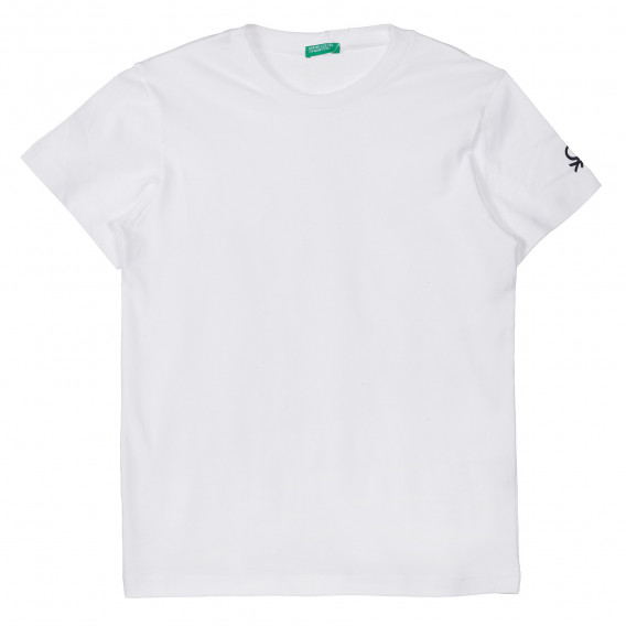 Памучна тениска с логото на бранда, бяла Benetton 239069 