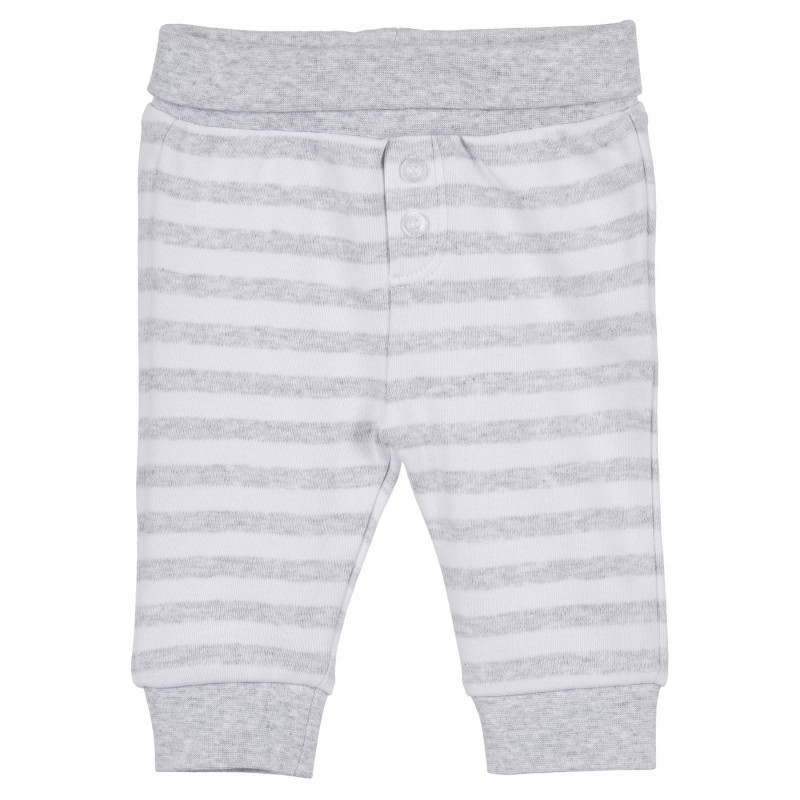 Памучен раиран панталон за бебе в бяло и сиво  239309