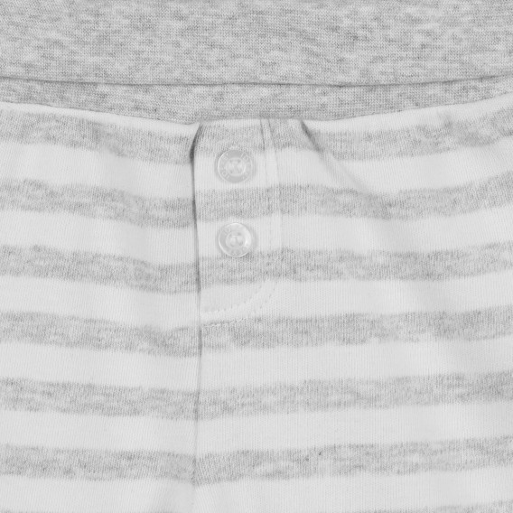 Памучен раиран панталон за бебе в бяло и сиво Idexe 239310 2