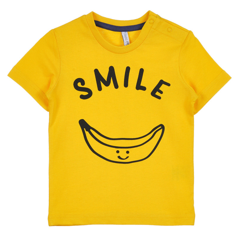Памучна тениска с надпис Smile за бебе, жълта  239337