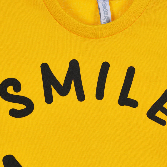 Памучна тениска с надпис Smile за бебе, жълта Idexe 239338 2