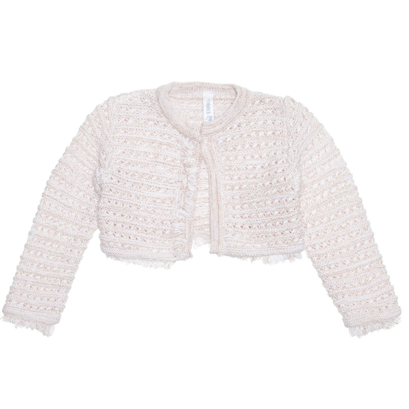 Памучна жилетка с блестящи нишки за бебе, бежова  239365