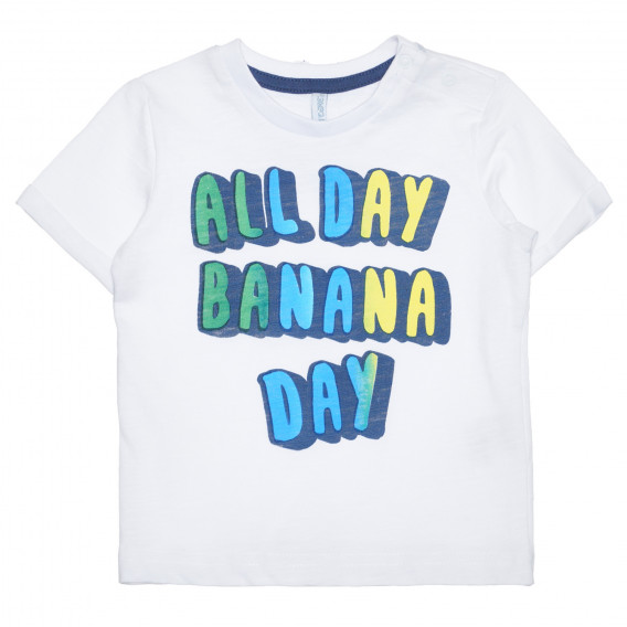 Памучна тениска с надпис All Day Banana Day за бебе, бяла Idexe 239416 