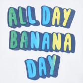 Памучна тениска с надпис All Day Banana Day за бебе, бяла Idexe 239417 2