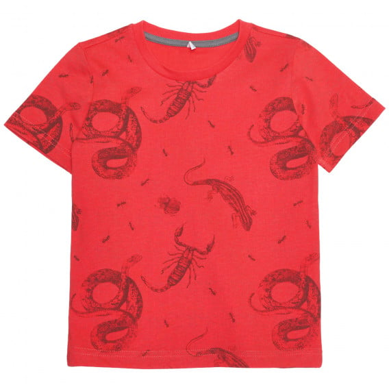 Памучна тениска с принт на животни, червена Idexe 239436 