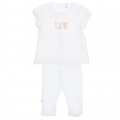 Памучен комплект тениска и панталон за бебе, бял Idexe 239494 