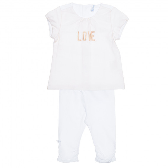 Памучен комплект тениска и панталон за бебе, бял Idexe 239494 
