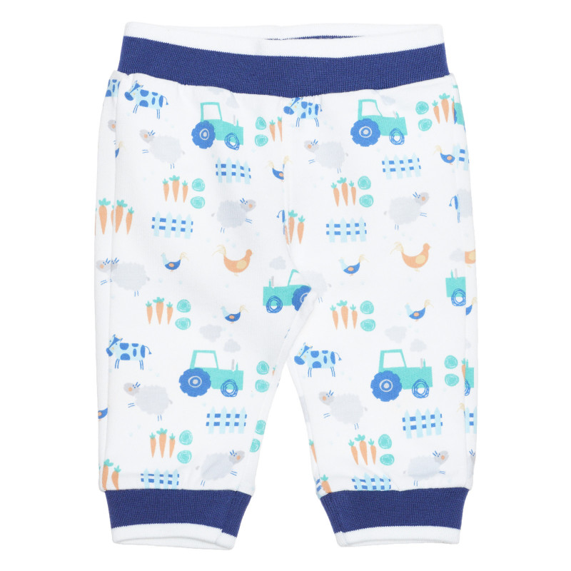 Памучен панталон с графичен принт за бебе, бял  239521