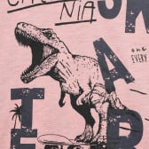 Памучна тениска с принт на динозавър, розова Idexe 239555 3